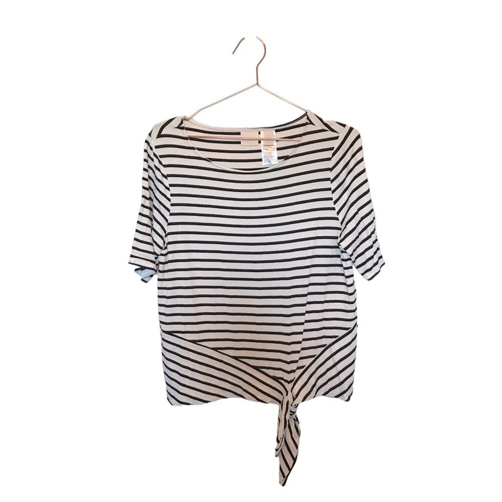 Chicos size 1 medium black and white stripe side tie short sleeved top